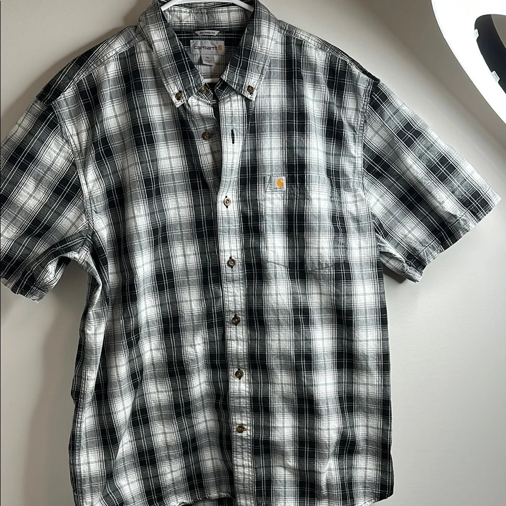Carhartt Men's Gray and Black Plaid Button Down Shirt - Picture 4 of 5